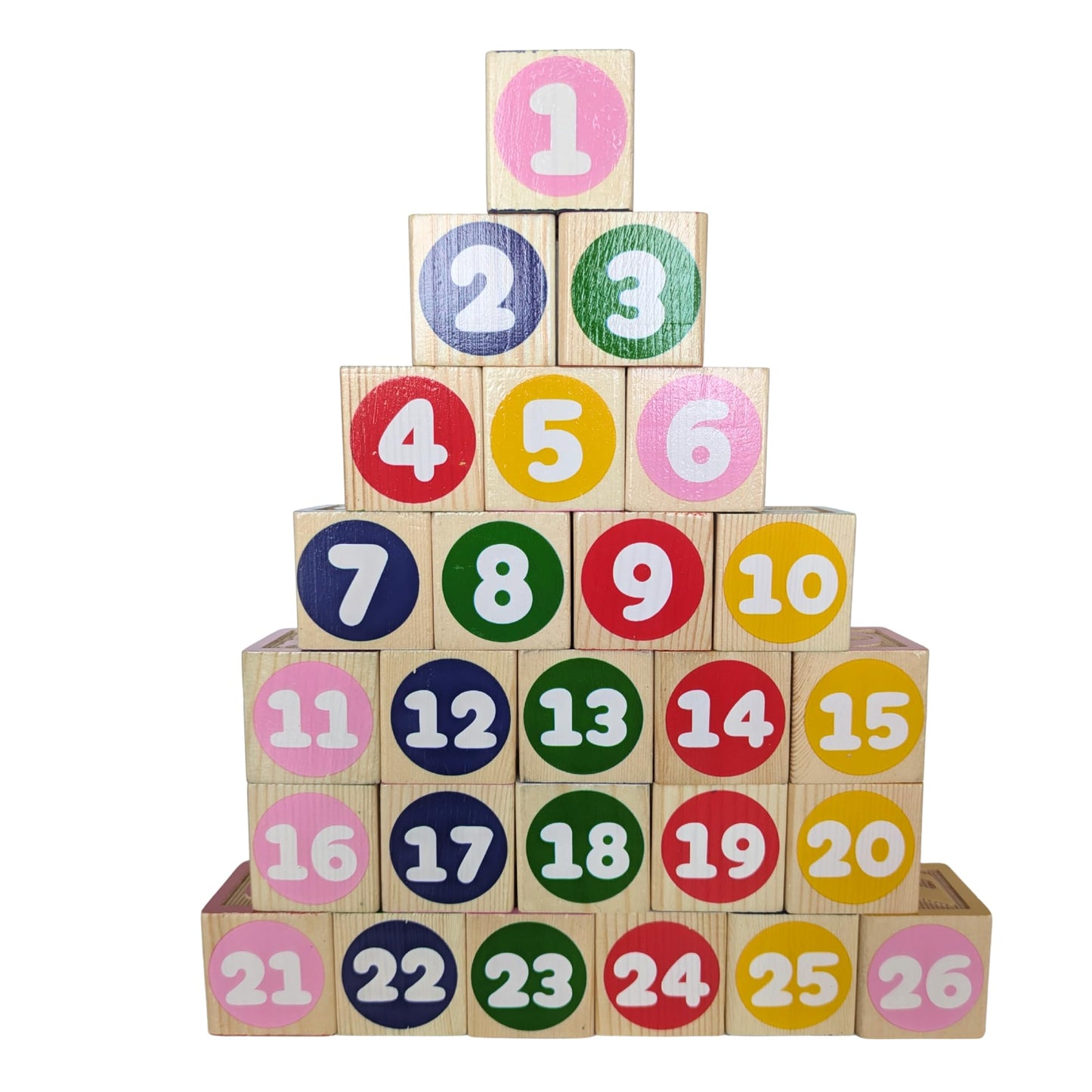 Tot Dojo ABC-123 Pine Wood Educational Blocks Set, 26 Pieces – Alphabet, Numbers, Animals, Fruits & Patterns for Toddlers