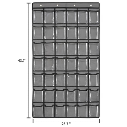 SAVERHO 42 Pocket Classroom Pocket Chart for Cell Phones and Calculator,Clear Cellphone Pocket Chart for Classroom with Number Sticker and hooks (Grey-42 Pockets)