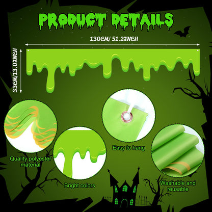 Panelee 4 Pack Halloween Green Slime Banner 51.2 x 13 Inch Halloween Themed Party Hanging Backdrop Decoration Slime Roof Fence Signs Decor for Indoor Outdoor Eaves Doorways Windows Balcony (Green)