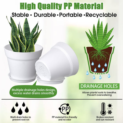 Mumufy 54 Pack 4 Inch Plant Pots Bulk Small Planter with Drainage Hole and Saucer Small Plastic Pots for Flowers Succulent Cactus and All House Indoor(White)