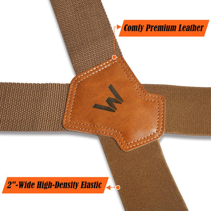 WELKINLAND Khaki 2Inch-Wide Suspenders, Heavy-Duty Work Suspenders Men, Big And Tall Suspenders Men for Pants, Mens Suspender Hooks Belt Loop For Jeans