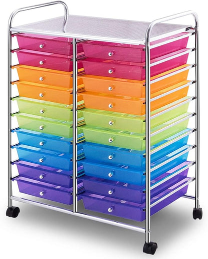 Giantex 20 Drawer Rolling Storage Cart Tools Scrapbook Paper Office School Organizer, Multicolor