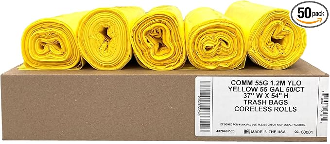 Ultrasac Heavy Duty 55 Gallon Yellow Trash Bags