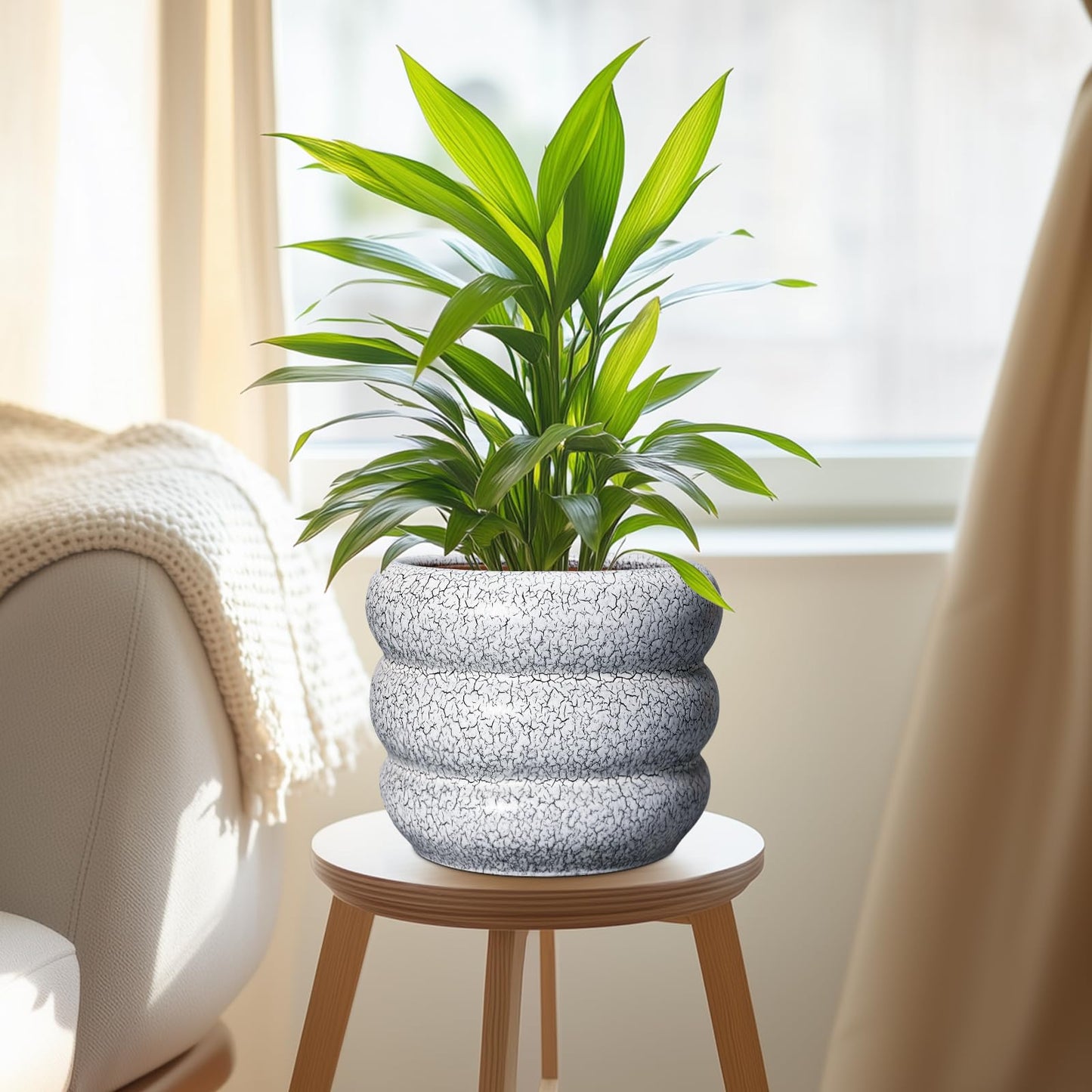 SQOWL Ceramic Pots for Plants - 8 Inch Plant Pot with Drainage Hole, Round Planter for Indoor Plants, Ceramic Flower Pots Outdoor, Modern Planter, Room Decor, Gifts for Plant Lover, Black and White
