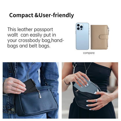 ilovever Passport wallet and Card Slot Combo RFID Blocking Slim Leather Travel Passport Wallet for Men and Women with Zippered Coins Pocket Passport holder, Grey