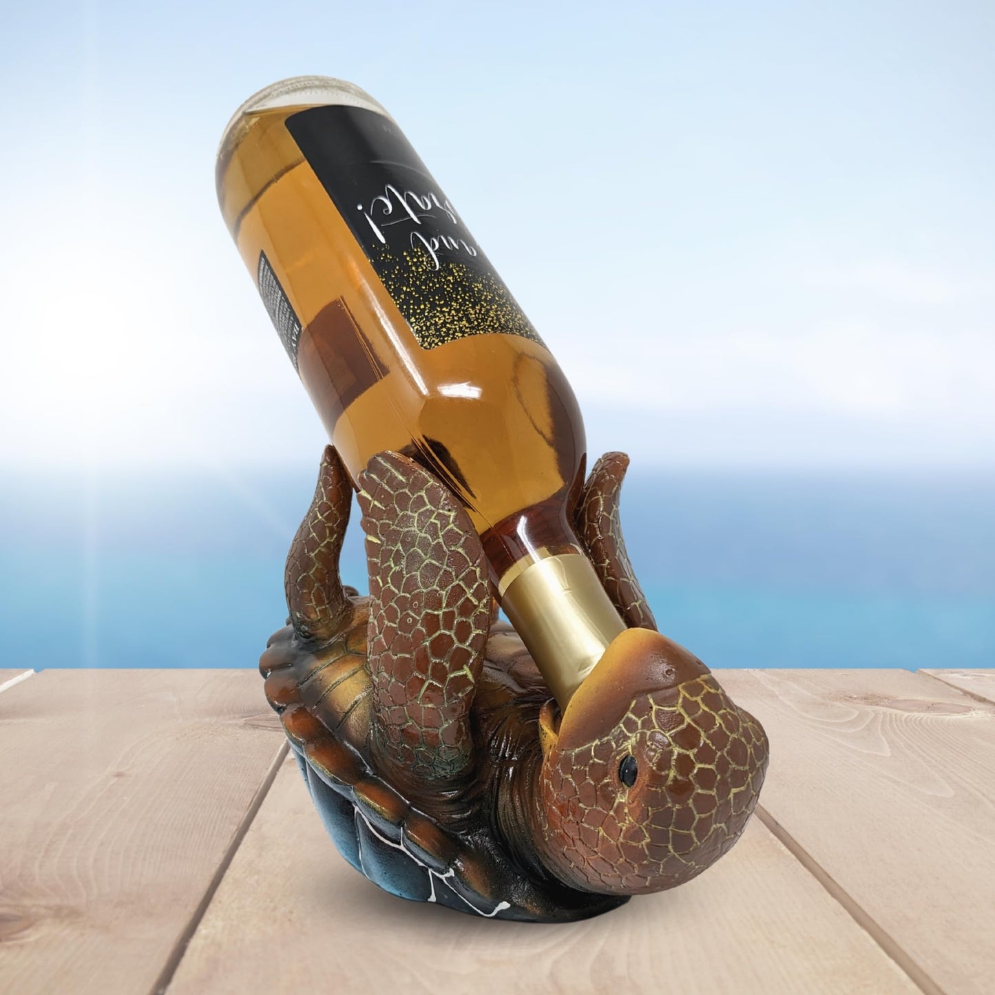 AMAJY Resin Sea Turtle Wine Bottle Holder Coastal Beach Theme Display Rack