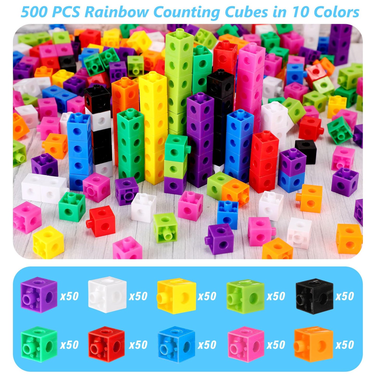 Jenaai 500 Pcs Math Learning Linking Cube with Storage Container Counting Cubes, Colorful Plastic Counting Blocks, Manipulatives Classroom Learning Supplies for Educational(Orange)