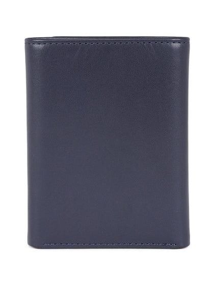 muzaf Trifold Premium Leather Wallet for Men with RFID Blocking (Navy Red)
