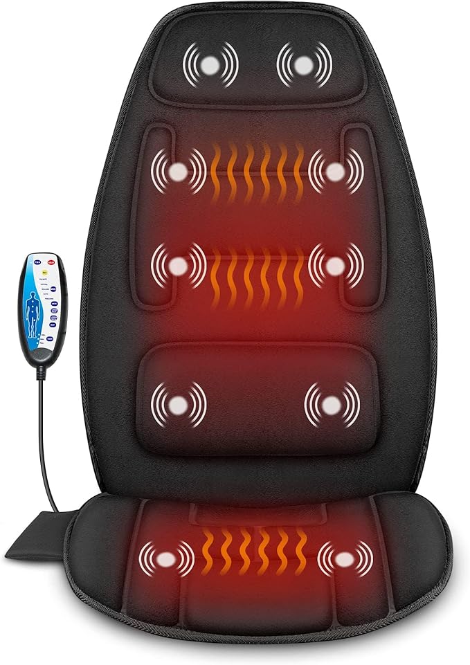 Snailax Vibration Back Massager with Heat, Massage Chair Pad with Neck Lumbar Memory Foam, 10 Vibration Motors,5 Modes, Gifts, No shiatsu