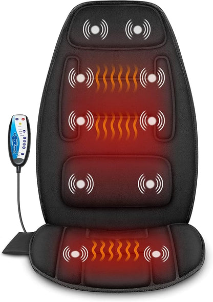 Snailax Vibration Back Massager with Heat, Massage Chair Pad with Neck Lumbar Memory Foam, 10 Vibration Motors,5 Modes, Gifts, No shiatsu