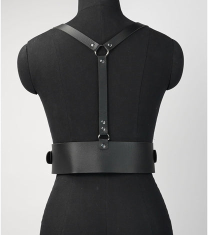 WARANDOD Women Adjustable Faux Leather Harness Waist Belt, Goth Punk Black Fashion Harness Top Body Accessory For Festival Stage Nightclub Cosplay(Waist 27.6-40.2in)