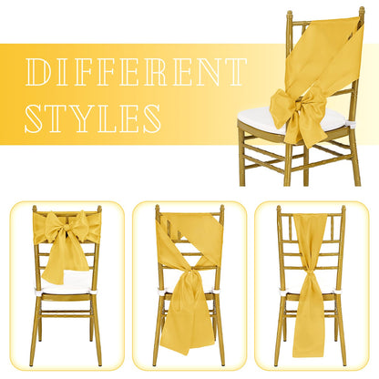fani 120 PCS Satin Chair Sashes, Bows Designed ChairSashes, 7x78 inch Chair Sashes for Aisle Decorations Universal Chairs Cover Decoration for Wedding Reception Party Banquet (Gold)