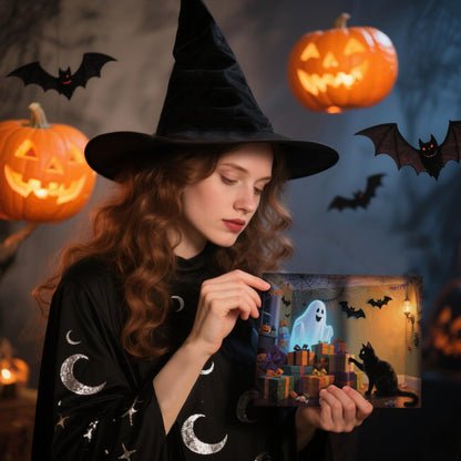 SuperShunhu 24 Pack Black Cat & Ghost Themed Halloween Card Set, Boxed Halloween Cards for Friends and Family, Spooky Blank Note Cards with Cats and Ghosts, 4 * 6 in