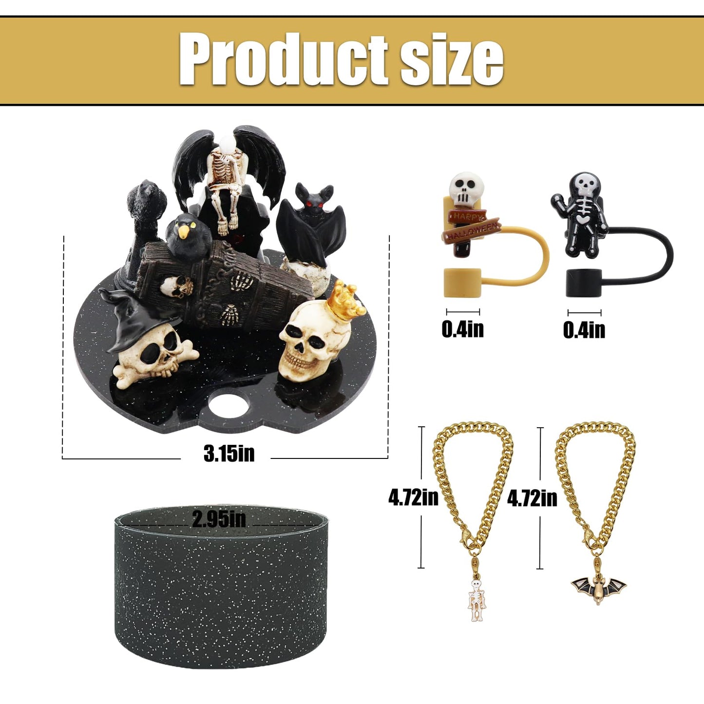 Lid Name Plate Topper for Stanley Cup 30 oz，Including Boot, Silicone Straw Topper Cover Cap, Lid Charms，Cup Chain (Halloween-A)