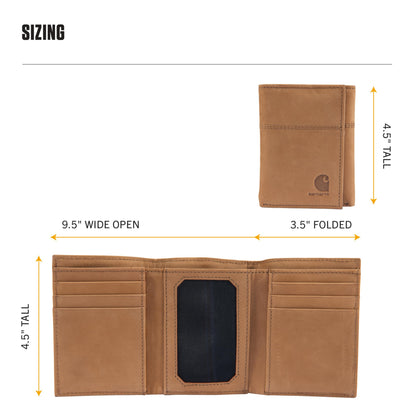 Carhartt Men’s Full Grain Saddle Leather Wallets, RFID Blocking Bifold, Trifold, and Front Pocket Options, Gifts for Men