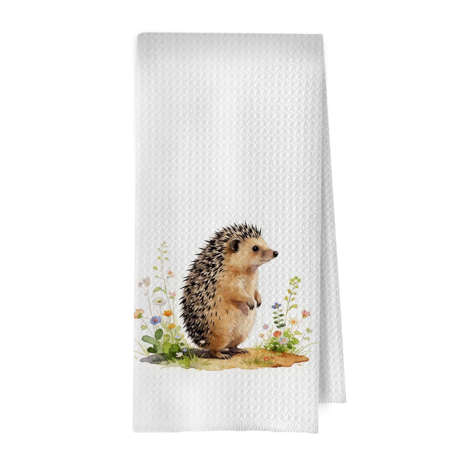 XIVENHAVM Hedgehog Gifts Kitchen Towels - Cute Wild Animal Botanical Decorative Waffle Dish Towels, Hedgehog Gifts for Women Hand Towel, Farmhouse Floral Tea Towe, 16x24 Inch