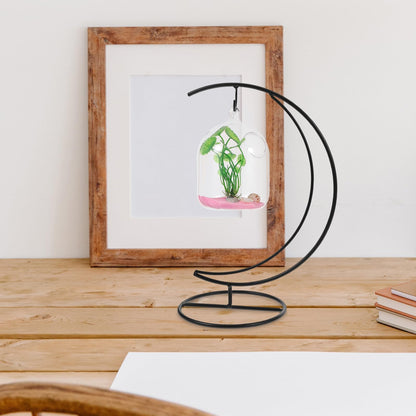 Cabilock Moon-shaped Hanging Hook Stand 2pcs Black Metal Vase Hanging Stand Terrarium Display Rack Air Plant Holder Indoor Outdoor Decorative Plant Bracket