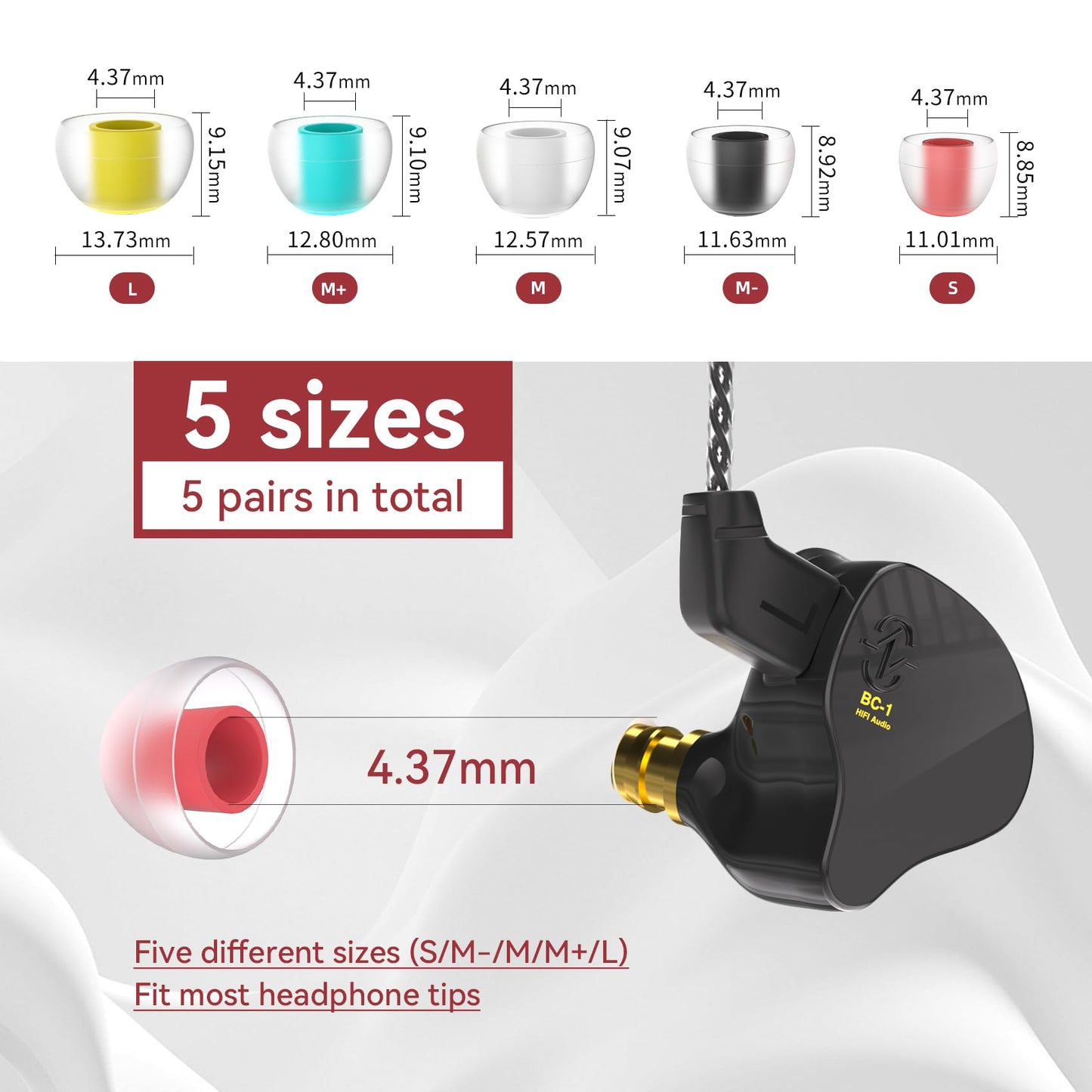 5 Pairs KBEAR 07 Ear Tips, KINBOOFI Silicone IEM Eartips,Larges Earbuds Eartips for KZ ZST ZS10 PRO AS10 ZSN ZSN ZSN PRO X ZSN PRO ZAR ZS10 PRO X Wired Earbuds Headphone (Yellow,L/L/L,5 Paris)