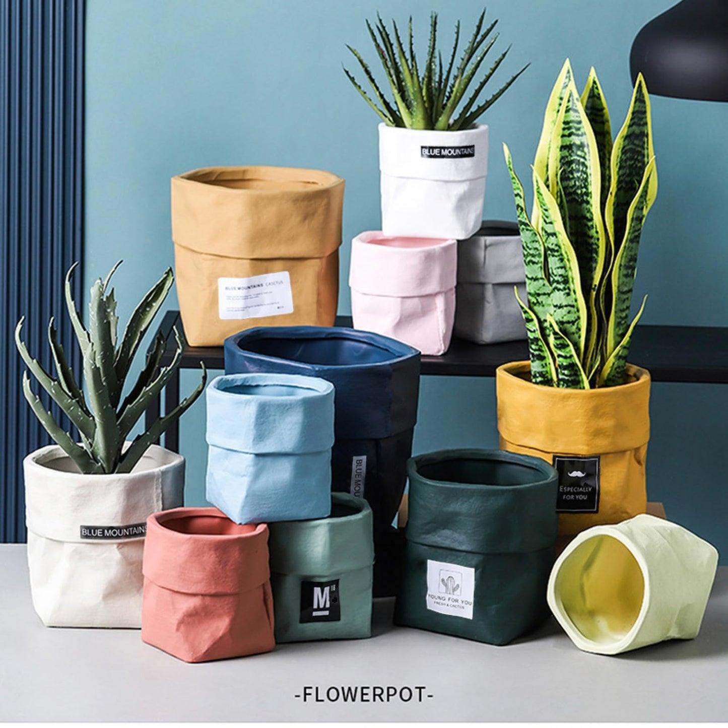Boxonly Indoor Plant Pot, 6.7 Inch (Large) Ceramic Planter with Drainage Hole and Mesh Pad – Modern Decorative Flower Pot with Attached Saucer, Perfect for Home and Office, Deep Blue