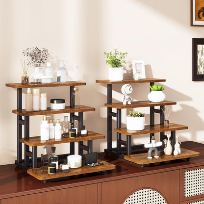 IBUYKE 4 Tier cupcake stand, Set of 2,Wooden Risers Display Stands Serving Trays,Tiered Display Stand,Dessert Table Display for Party,Afternoon Tea,Rustic Brown UTLJ018H-2