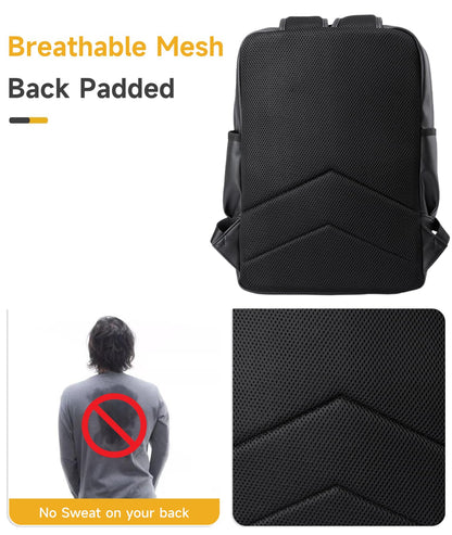 MOYYI Leather Laptop Backpack for Men Black Fit 15.6inch Laptop Backpack Simplify Rucksack Waterproof for Work Commute Casual Daypack