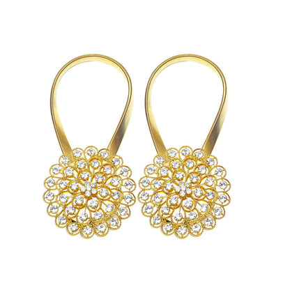 Mightree Magnetic Curtain Tiebacks,Magnet Curtain Clips with Stretchy Metal Rope for Home Office,Outdoor Decor Curtain Holdbacks,2 Pack Drape Holdbacks,Gold Diamond Flower