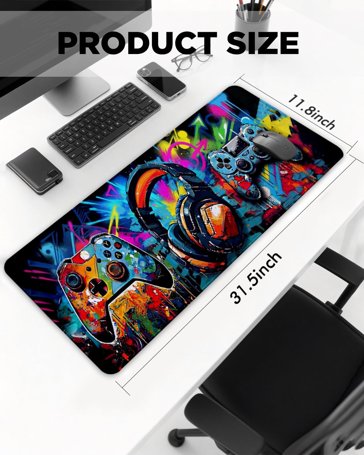 GooodiderX Mouse Pad, Game Mousepad, Large Size 31.5x11.8in, Mouse Pads with Stitched Edge & Rubber Non-Slip Bottom, Designed for Gaming, Home, Office (Game Console)