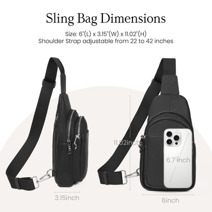 befen Black Genuine Leather Small Sling Bag for Women Anti-Theft Crossbody Bags Fanny Packs Chest Bag for Travel with RFID Blocking Card Slots
