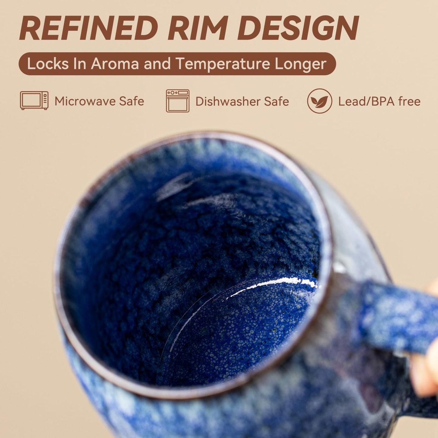 Sakura Blue Reactive Glaze Ceramic Coffee Mug - 14 oz Unique Mug with Ergonomic Handle, Large Ceramic Mug for Coffee, Tea, Milk - Great Birthday Gift for Women, Men, Friends, Home & Office Use