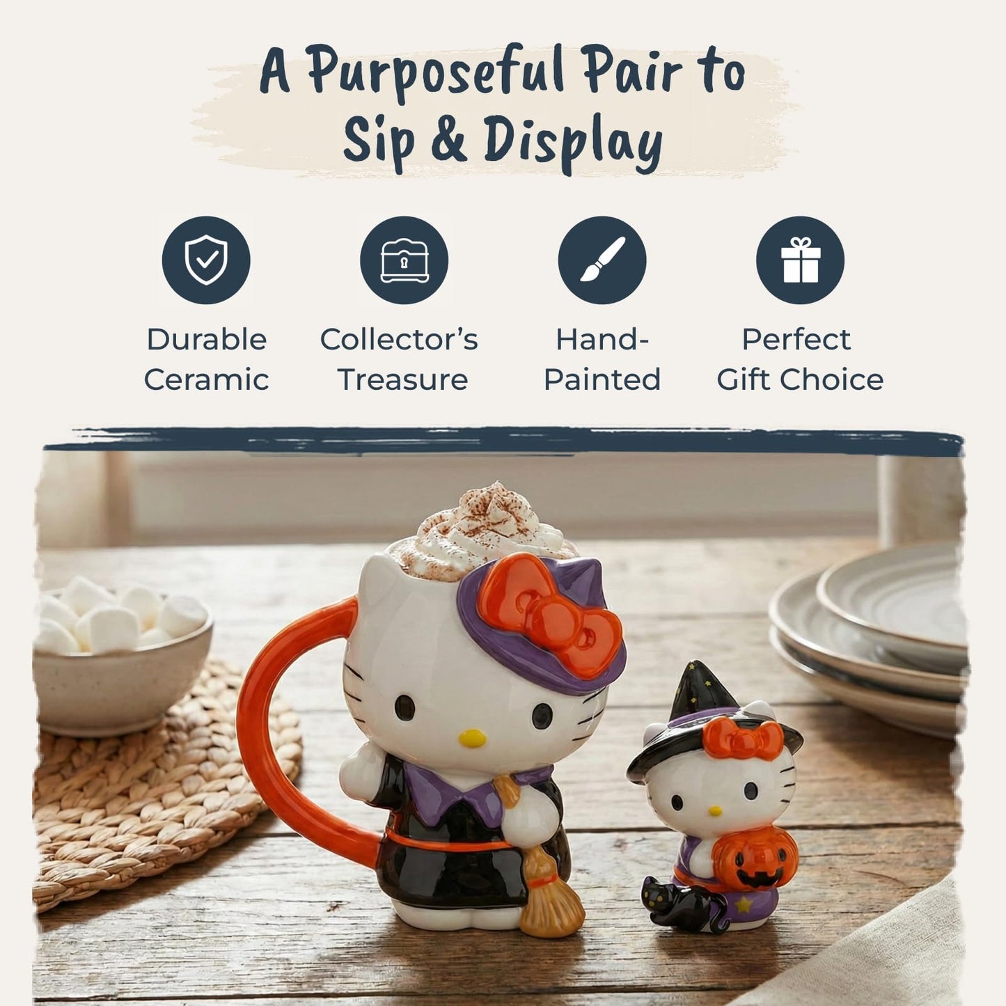 Blue Sky Clayworks Hello Kitty Bewitching Halloween Figural Mug and Lovely Figurine Gift Set, 2-Pieces, Kitchen Accessories, Sanrio, Ceramic