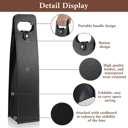 6 Pcs PU Leather Wine Bag, Reusable Single Leather Wine Bottle Carrier Case Holder for Champagne Beer Gift Presentation on Wedding Birthday Christmas(Black)
