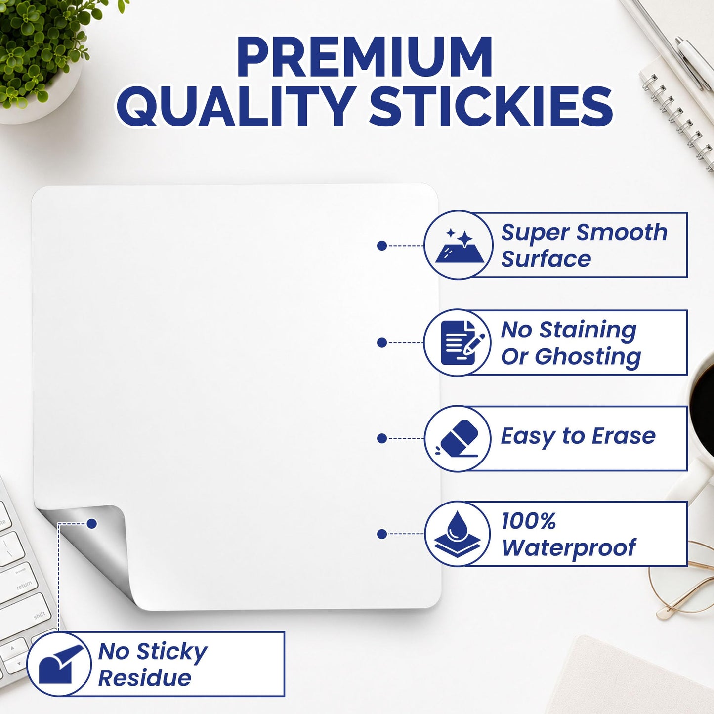 Dry Erase Reusable Sticky Notes – 12 Pack of 4 x4 Whiteboard Stickers – for Home, Office & Classroom – Great for Lists, Reminders, Labels & Decals – Includes 2 Magnetic Fine Tip Markers with Erasers