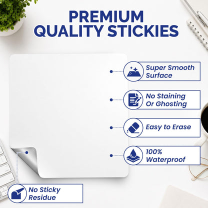 Dry Erase Reusable Sticky Notes – 12 Pack of 4 x4 Whiteboard Stickers – for Home, Office & Classroom – Great for Lists, Reminders, Labels & Decals – Includes 2 Magnetic Fine Tip Markers with Erasers