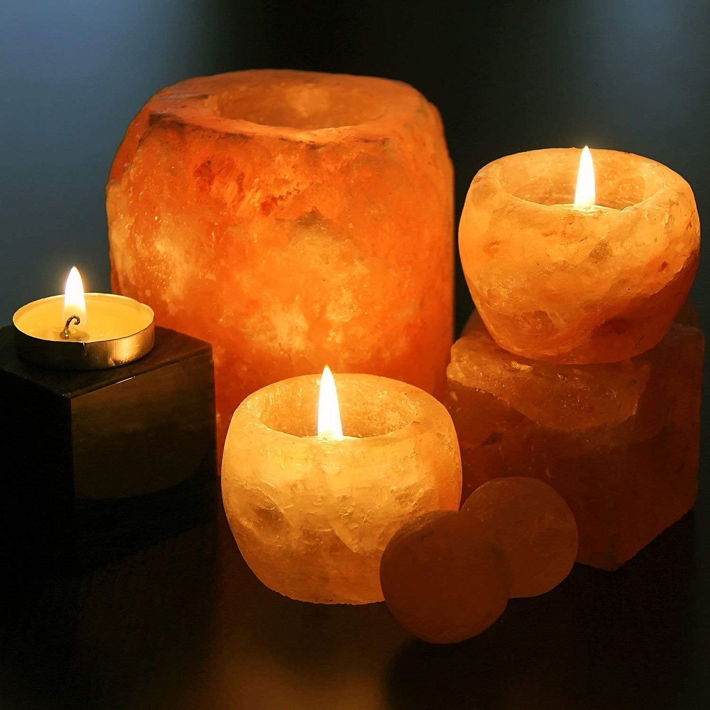 Himalayan Glow Tealight Candle Holder, Home Décor Natural Style Hand Carved Salt Lamp - 2 Pack