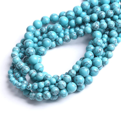 36PCS 10MM Blue Turquoise Round Loose Beads Natural Gemstone Beads for Jewelry Making DIY Bracelet Necklace 15"