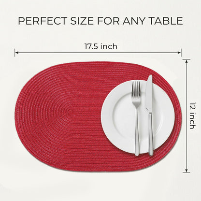 Noctiflorous Woven Oval Braided Placemats Set of 4-12 x 17.5 Inch Washable Non-Slip Heat Resistant Table Mats for Kitchen and Dining（Red, 4）