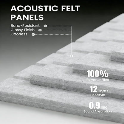 Slat Felt Wall Tiles (12 Pack) - 11.8"x11.8" Self-Adhesive Bulletin Board for Wall, Acoustic Panels for Sound Dampening, Modern Black Pin Board, Home Office Decor (30x30cm)