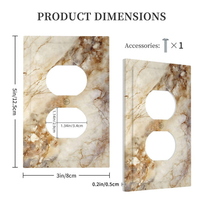 Brown And White Slab Marble Luxurious Printing Outlet Covers 1 Gang Duplex Light Switch Cover Decorative Switch Plates Electrical Receptacle Faceplate Wall Plate for Bathroom Kitchen Decor