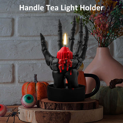 Halloween Decorations Indoor Skeleton Hand Ring Holder Tealight Candle Holder for Gothic Table Decor Jewelry and Earring Organizer Left