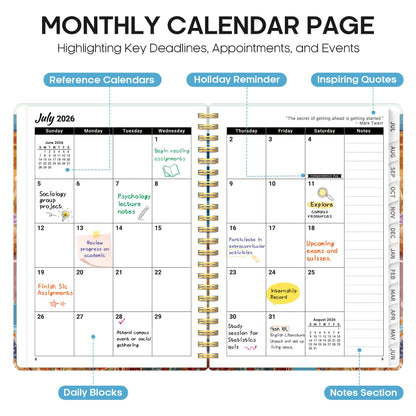 Planner 2026–2027, Weekly & Monthly Academic Organizer for School Year, Jul 2026–Jun 2027, Hardcover Planner with Tabs, Back to School Essential, 6.3" x 8.5", Coastal Van