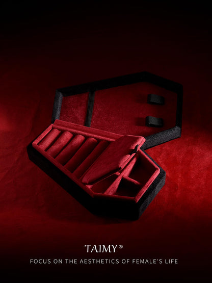 TAIMY Coffin Jewelry Box, Mini Coffin Shaped Gothic Jewelry Case, Plush Velvet Small Jewelry Organizer for Earrings Rings Necklaces Bracelets(Black-Red)