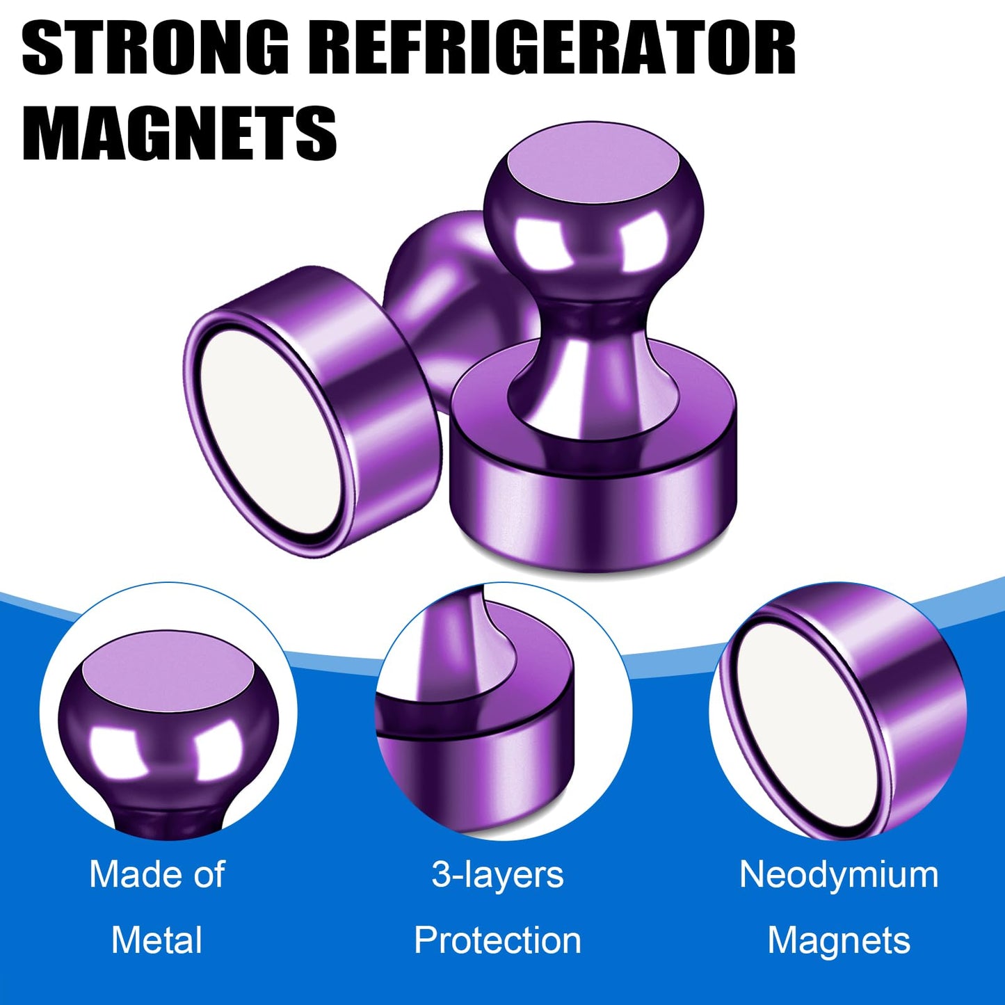 LOVIMAG Fridge Magnets 20Pcs Refrigerator Whiteboard Small Strong Magnet Classroom Kitchen Accessories Decorative Locker Set Decor Must Haves Office Calendar Refrigerador Magnetic Cute Crafts Purple