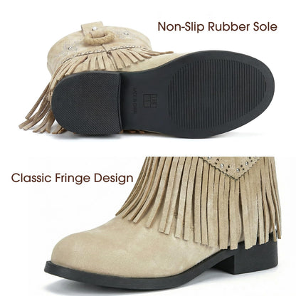 Choiran Fringe Cowgirl Boots for Girls - Floral Cowboy Boots for Little Kid/Big Kid/Toddler, Comfortable Non-Slip Suede Western Shoes for Daily, Rodeo Theme Party, Casual Wear