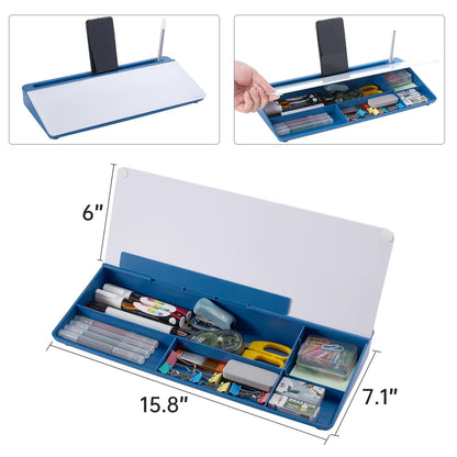 TSJ OFFICE Desktop Whiteboard Dry-Erase-Board - Computer Keyboard Stand White Board Surface Pad with Drawer, Desk Organizers with Accessories for Office, Home, School Supplies - Blue