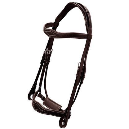 Exion Dressage Bridle with Anatomic Mono Crownpiece, Crank Noseband, Browband and Hand Stopper Reins for Horses
