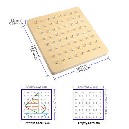 Thoth Montessori Wooden Geoboard Mathematical Manipulative Material Array Block Geo board with 36Pcs Pattern Cards and Rubber Bands Matrix 8x8 for Kids Graphical Educational Toys Early Development Toy