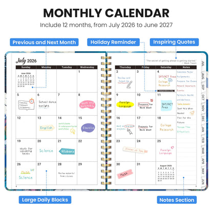 Academic Planner 2026-2027, Monthly and Weekly Calendar Planner, July 2026 - June 2027, Pretty Hardcover Teacher Student Planning Agenda Book with Tabs, Fit for School Office Supplies, 6.3" x 8.5", Coastal Wilds