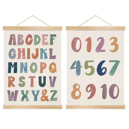 Alphabet and Number Wall Art Poster Set of 2,Toddler Learning Canvas Print Posters , Colourful Boho Educational Wall Decor for Preschool Classroom, Nursery, Playroom,Kids Room Decor 14x18.5Inch (ABC+123)