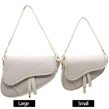 ERWUBA fashion women saddle shoulder bag clutch purse crossbody satchel handbag woven imitation crocodile leather bag (Off-white Large)