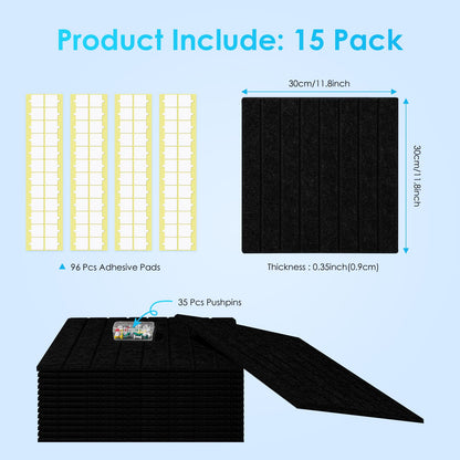 Large Bulletin Board 59" X 36" Cork Boards for Wall Alternative 15 Pack Black Fine-Stripe Felt Bulletin Board 96 Safe Adhesive 35 Push Pins for Office School Home Room Decor